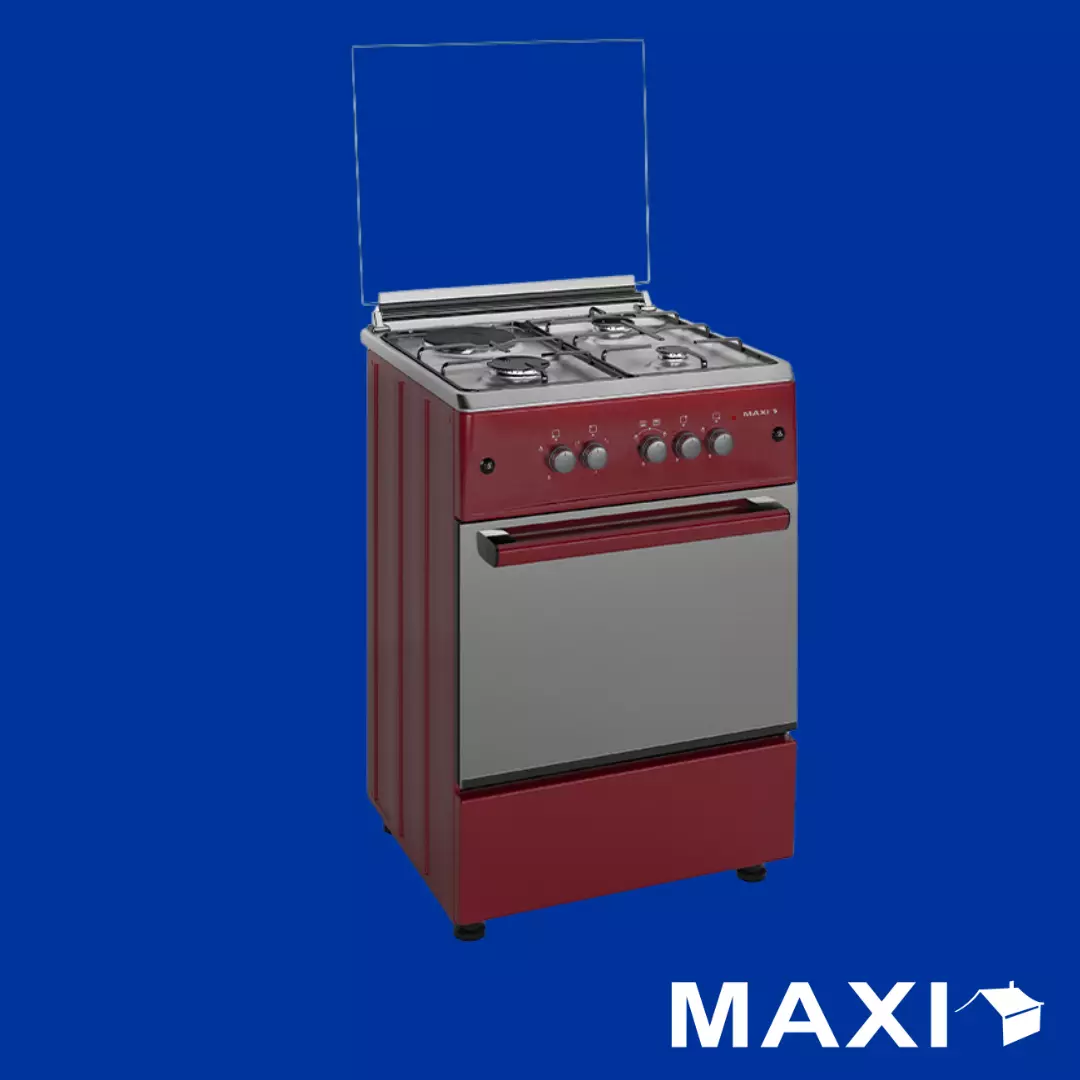 Maxi Gas Cooker 60x60 CM (3+1) Burners Red MAXI6060-M4-RED